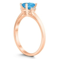 Ženski smaragdni rez 6x plavi Topaz i dijamant tri kamenog prstena u zlatu od 10k