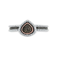 Sterling Silver ženski okrugli smeđi dijamantski suzarki prsten CTTW