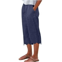 Capri pantalone za žene Trendi elastični struk hlače čvrste boje udobne labave asimetrične hlače za