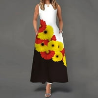 Finelylove Flowy Ljetna haljina za ženske haljine zvijezde žene V-izrez cvjetni bez rukava žuto