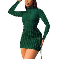 Ležerne prilike s dugim rukavima Slim izdubljena zelena koktel haljina za žene veličine m