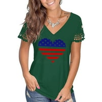 Ženska majica Patriotska majica Vintage Day Neovisnosti Ispis Grafički odmor Tee Majica Tamno zelena