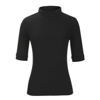 Ecqkame ženske vrhove Dressy casual bluze čišćenje modne žene ljetove čvrsta okrugla vrata majica kratkih rukava casual bluza crna m