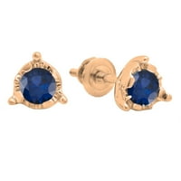 0. Carat 18k Rose Gold Round Cut Blue Sapphire Dame Solitaire Bezel Postavite naušnice