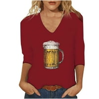 EFSTEB Plus size rukav jeseni tunike za žene za žene osnovne vrhove lagana modna labava V-izrez pivo
