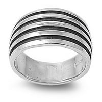 Antikvenstveni nosač šipki široki vjenčani prsten. Sterling Silver Band nakit ženske muške veličine