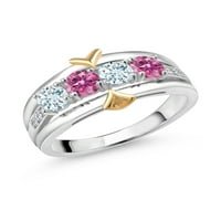 Gem Stone King srebrna i 10k žuti zlatni prsten Aquamarine Pink Moissine