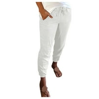 Pantalone za žene duge sa džepovima dno ljetne vučne kockice pune boje casual moda visoke struke ravne