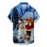 Muška majica čišćenje muškaraca Ležerne prilike sa čvrstim gumbima Božićni Santa Claus Print sa džepnim