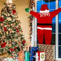 Božićna dekoracija na otvorenom Viseći santa odijelo iz oluka, viseći Santa Claus, puštajući smiješan Santa penjanje s poklon kesom od prozora balkon krov dimnjak
