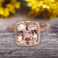 Iznenađujuće morganitni zaručnički prsten 2. CARAT CUSHION CUT HALO DIZAJN 10K RUSE GOLD GOLD RING