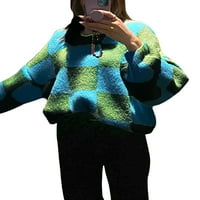 Kiapeise Žene prevelizirani džemper s dugim rukavima Grafički print Vintage pleteni džemper pulover