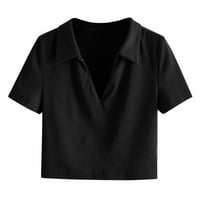 Ženski vrhovi ženske modne ljetne boje sa rebrastim majicama s kratkim rukavima crna m