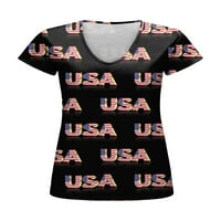 Colisha Dame Majica US Zastava Štampaj majica Kratki rukav Ljetni vrhovi labavi zaviši V izrez Tunika