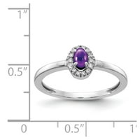 14k bijeli zlatni prsten za prsten dragulja Amethyst ovalni ljubičasti dijamant, veličina 6