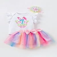 Meihuida Baby Girls Uskršnje odjeće Flyne rukave Pismo Romper + Tutu suknja + cvjetna traka za glavu