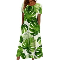 Ljetne haljine za žene kratki rukav Srednja dužina Seksi cvjetna a-lina putni okrugla izrez Dress Green