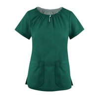 Ženske vrhove kratkih rukava casual bluza Čvrsta žena ljetna posada majica tamno zelena 2xl
