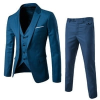 Puawkoer muško odijelo Slim odijelo poslovno vjenčani jakna prsluk i hlače kaput muške modne plave-2