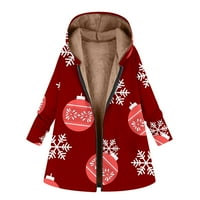 Ženska zimska kaputa odjeća, modni ženski božićni rukavši s kapuljačom džepa za zatvaranje kapuljača Zip Jacket Top bluza crvene s
