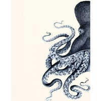 FAB Funky crna modernog uokvirenog muzeja Art Print pod nazivom - hobotnica indigo plava i krema a