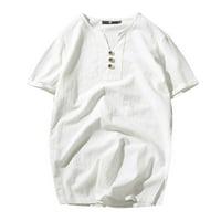 Majica za muškarce muške pamučne posteljine kratkih rukava tanka ležerna majica ljetna posteljina kratka