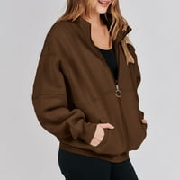 USMIXI kaput za žene zimska jakna za duks za žene casual čvrsti dugih rukava ovratnik u trendy zatvarač