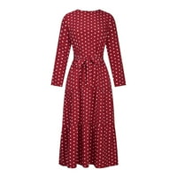 Duge haljine za žene okrugli vrat dugih rukava točkice gležnjače ljuljačka duga haljina crvena s