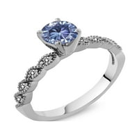 Gem Stone King Sterling Silver Ring Okrugli Perzijski plavi Moissinite Diamond