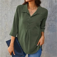 qazqa ženske bašmusne bluze vrhove, pamuk i posteljina casual rukav labav fit majica majica vojska zelena