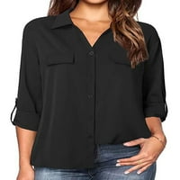 Colisha ženske majice rever vrat dugih rukava bluza labava dugmeta dolje tunična majica crna 2xl