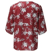 Ženska ljetna cvjetna print casual bluza scoop vrat labav top sedam bodova majica rukava