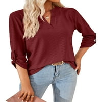 Prednjeg sweel-a majica bez ogrlice majice majice dame elegantne vrhove pulover solidne boje crveno