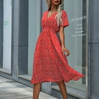 Ljetne haljine za žene cvjetni V-izrez A-line srednje dužine Modna haljina s kratkim rukavima crvena
