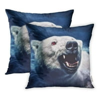 Roar ljuti bijeli polarni medvjed oštrim zubima rastući jastučnicu za jastuk, skup od 2