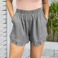 TOBCHONP Ljetne ženske kratke hlače Čvrsto boje Komforne casual pantalone Elastični struk rufffle Laove