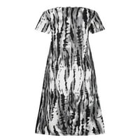 Beiwei Dame haljine Crew Crt Dress Dye Ispiši Sundress Kaftan ženski kratki rukav labavi sivi m
