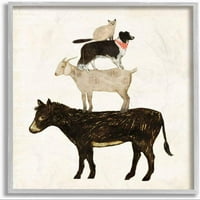 Magarac kozji pas i mačka barnyard prijatelji složene farme životinje Siva uokvirena zidna umjetnost,