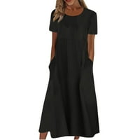 Cuoff haljine Ženska ljetna casual moda Solid boja kratki rukav crni 2xl
