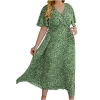 Flowy Haljine za ženske haljine za sunčanje V-izrez kratki rukav cvjetni zeleni xxl