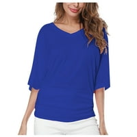 Ženski vrhovi Ljetno casual labav duljina V-izrez Love bluza T-majice Plava L