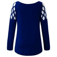 TKLpehg dugih rukava za žene osnovne vrhove za ženske jesenske vrhove klasične čvrste boje udobne ležerne tanke na vrhu pulover ubojica izduženog okruglog vrata od ramena Blue XL