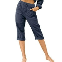Idoravan Capri pantalone za žene čišćenje Ženske hlače sa širokim nogama visoke struke ravne hlače casual
