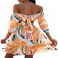 AFUNBABY Weine Off ramena haljina s rukavima ukras boja koja odgovara slatkoj ljetnoj haljini