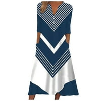 Tking Modne žene Ležerne prilike Striped Bohemian Midleve haljine Swing Boho Sendress Blue XL