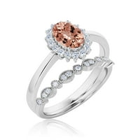 Prekrasan minimalistički 2. karat ovalni morgatit i dijamantni morski zaručni prsten, halo vjenčani