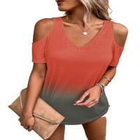 Ženski casual ombre v izrez kratki rukav višebojni majice s