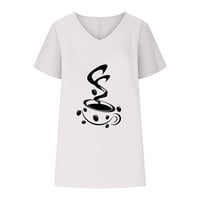 Kafe majice za žene Trendi ljetni kratki rukav V vrat pamuk posteljina pulover majice na vrhovima labavog