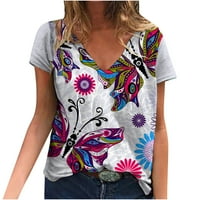 Ženski trendy kauzal V izrez Slatka grafička majica majica kratki rukav ljetni vrhovi plus veličina