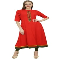 Bimba Ženska Rayon A-line Crvena kurti Tunika Ethnic Emboidered haljina za kurtu-22